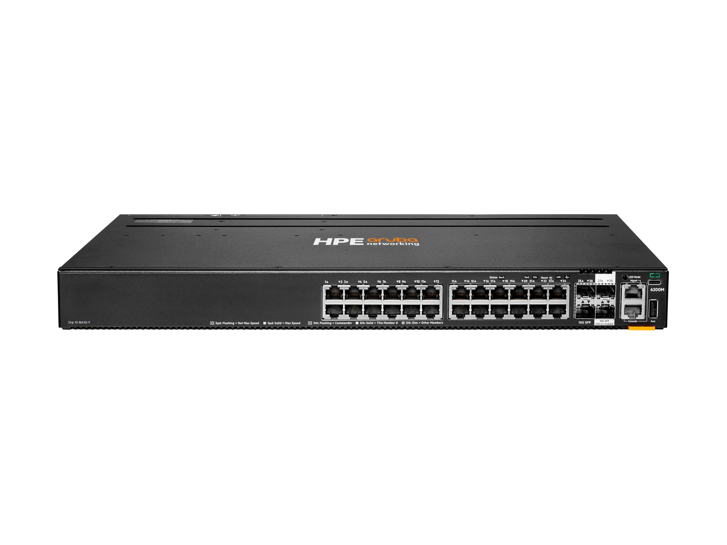 HPE Aruba 6200M 24G 4SFP+ Switch - Switch - max. Stapelentfernung 10 km - L3 - managed - 24 x 101001000 + 4 x 1 Gigabit  10 Gigabit SFP+ (Uplink  Stacking)