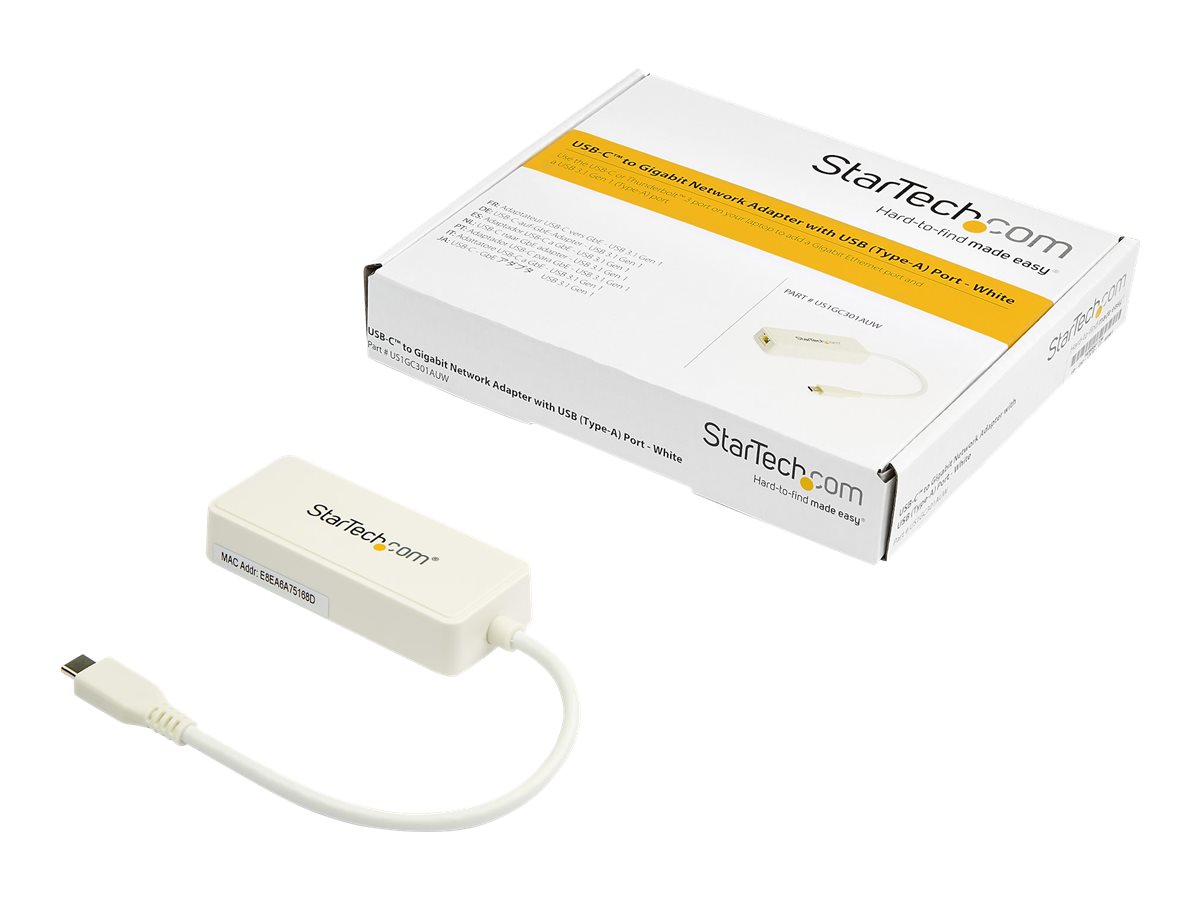 StarTech.com US1GC301AUW USB Netzwerkadapter (Ethernet Adapter mit extra USB Anschluss, USB 3.0, Thunderbolt 3 komp.)