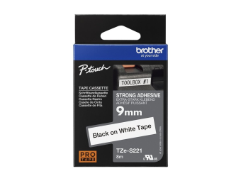 Brother TZe-S221 - Extrem stark haftend - Schwarz auf Weiß - Rolle (0,9 cm x 8 m)