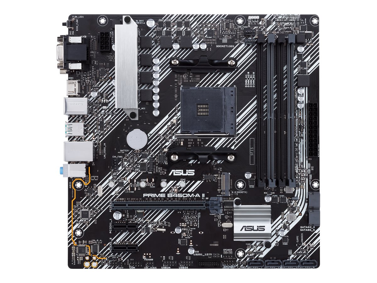 ASUS PRIME B450M-A II - Motherboard - micro ATX - Socket AM4 - AMD B450 Chipsatz - USB 3.2 Gen 1, USB 3.2 Gen 2 - Gigabit LAN - Onboard-Grafik (CPU erforderlich)