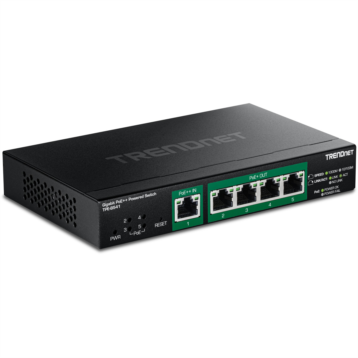 TRENDnet TPE-B541 - Version v1.0R - Switch - betrieben mit PoE-Passthrough - Smart - 5 x Gigabit Ethernet - wandmontierbar - PoE++ (60 W)