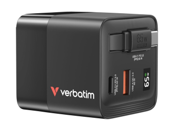 Verbatim Netzteil - GaN - 65 Watt - 3.25 A - PD 3.0, QC 3.0 (2 x USB-C, USB)