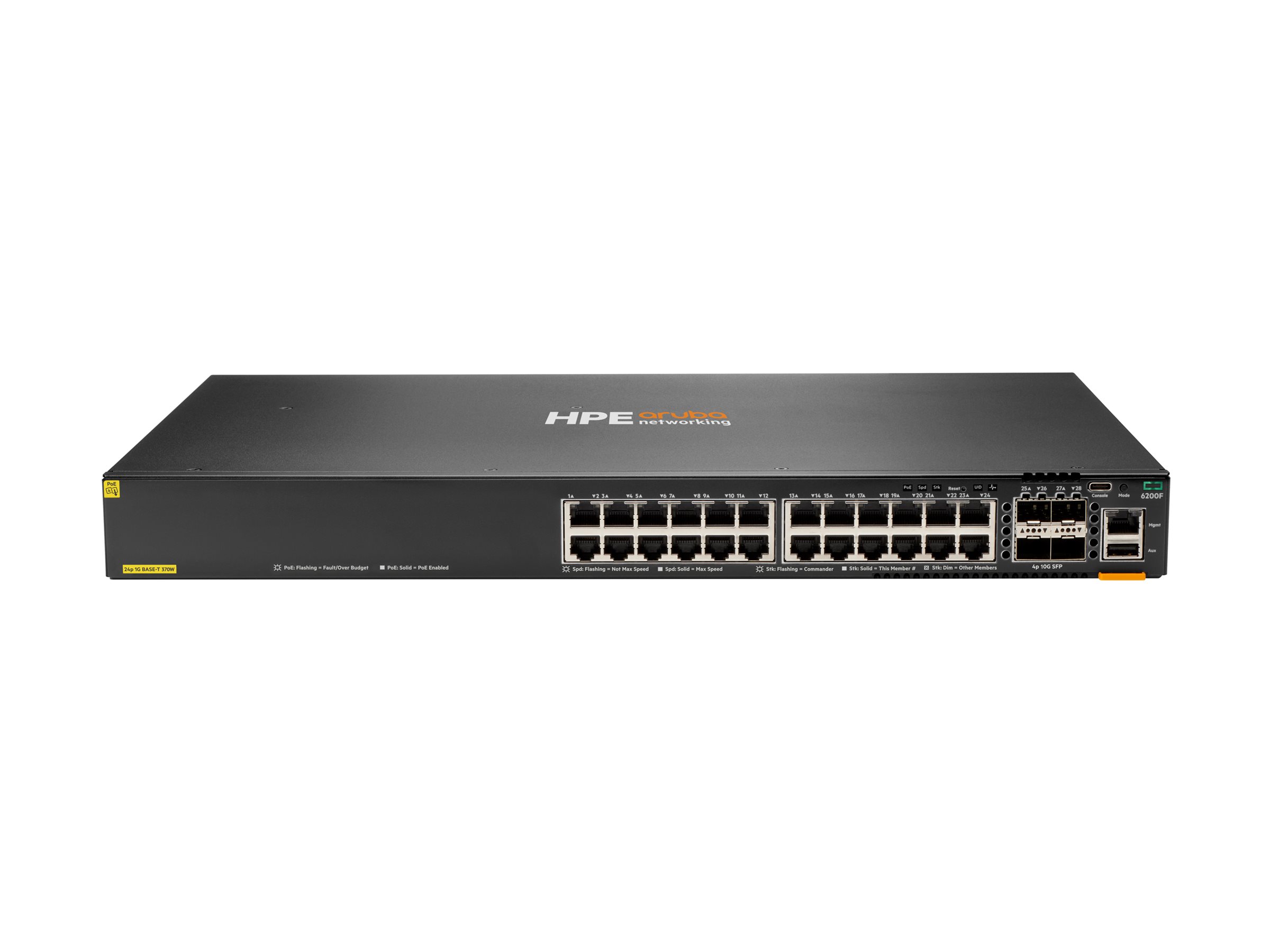 HPE Aruba 6200F 24G Class4 PoE 4SFP+ 370W Switch - Switch - max. Stapelentfernung 10 km - L3 - managed - 24 x 101001000 (PoE+)