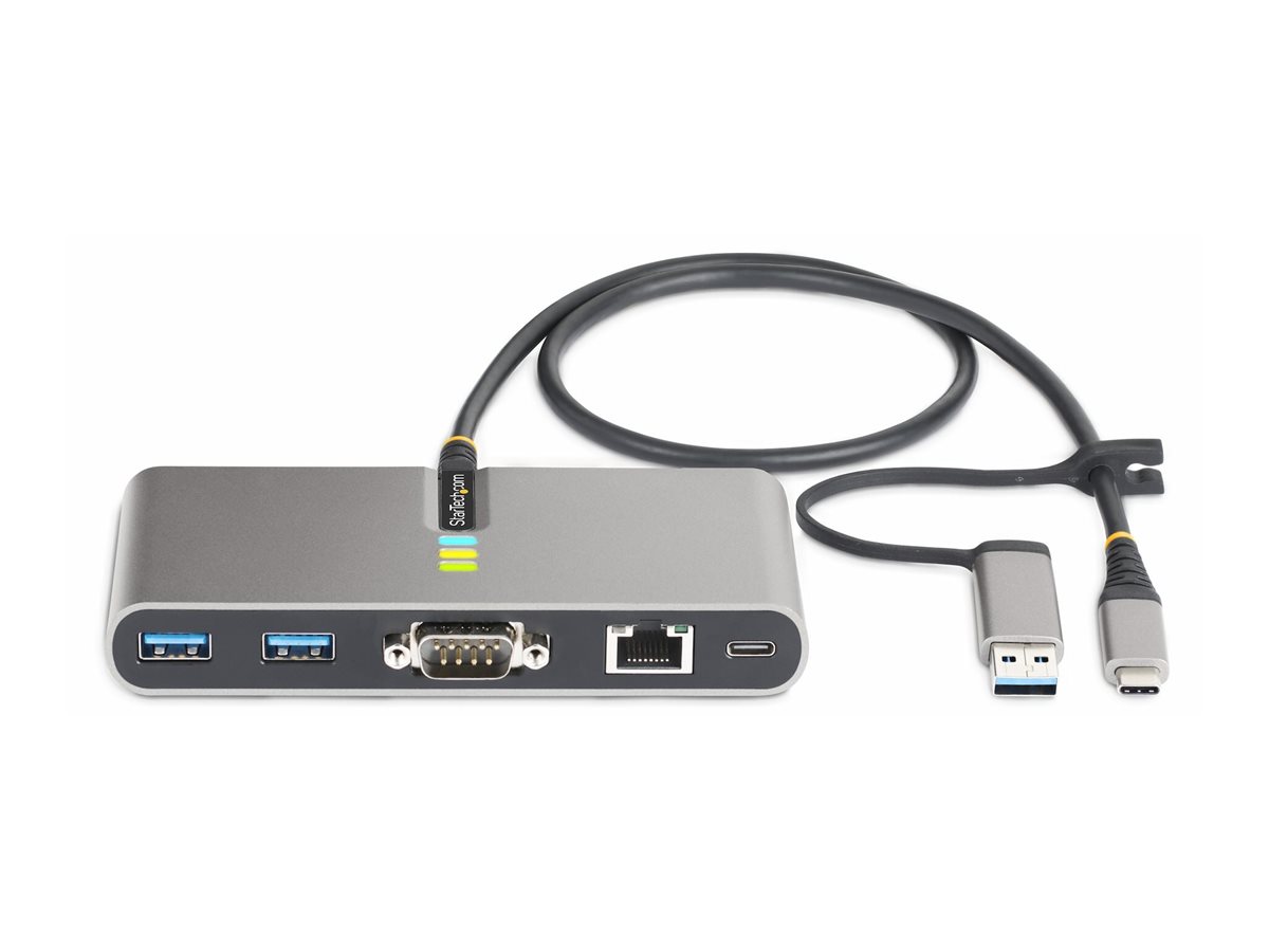 StarTech.com 2-Port USB-CUSB-A Hub with GbE and RS232 Serial, 2x USB-A