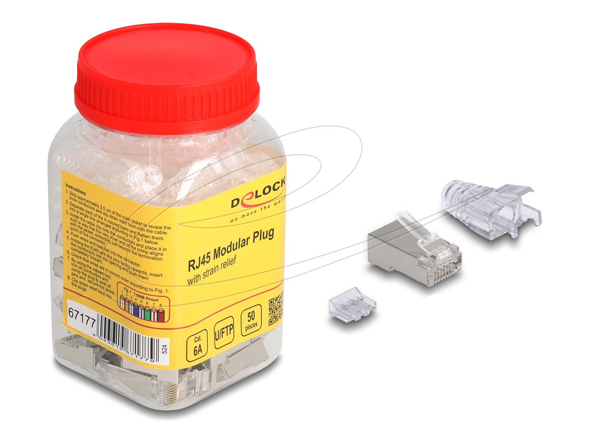 Delock Netzwerkanschluss - RJ-45 (M) - UFTP - CAT 6a - Biegeröhre-Schutzkappen, modular (Packung mit 50)