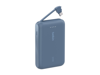 Belkin BoostCharge - Powerbank - mit integriertem Kabel - 10000 mAh - 20 Watt - 3 A - Fast Charge - 2 Ausgabeanschlussstellen (USB-C)