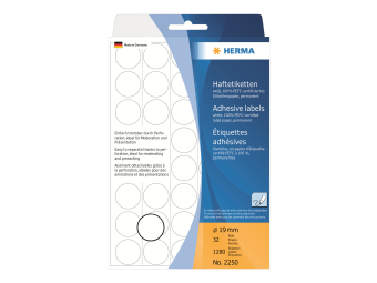 HERMA Permanenter Klebstoff - weiß - 19 mm rund 1280 Etikett(en) (32 Bogen x 40)