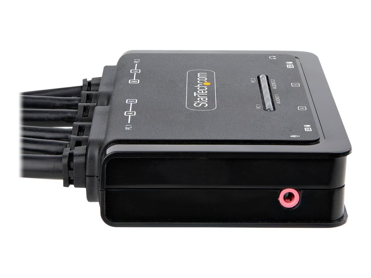 StarTech.com 2-Port Dual-Monitor HDMI Cable KVM Switch 4K 60Hz Compact KVM with 5ft1.5m USB-AHDMIAudio Integrated Cables Bus Powered - Remote Push ButtonHotkey Switching (C2-DH46-UA2-CBL-KVM)