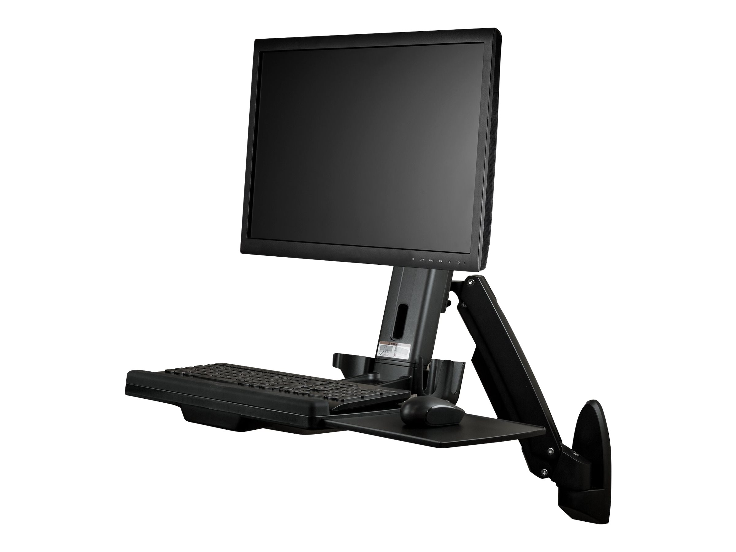 StarTech.com Wandmontage Sitz- Steh Workstation - 1 Monitor bis zu 24" - VESA - Höhenverstellbarer Ergonomischer Schreibtisch - Befestigungskit (Wandplatte, Spalte, Tastatur-Tablett, Monitorarm)