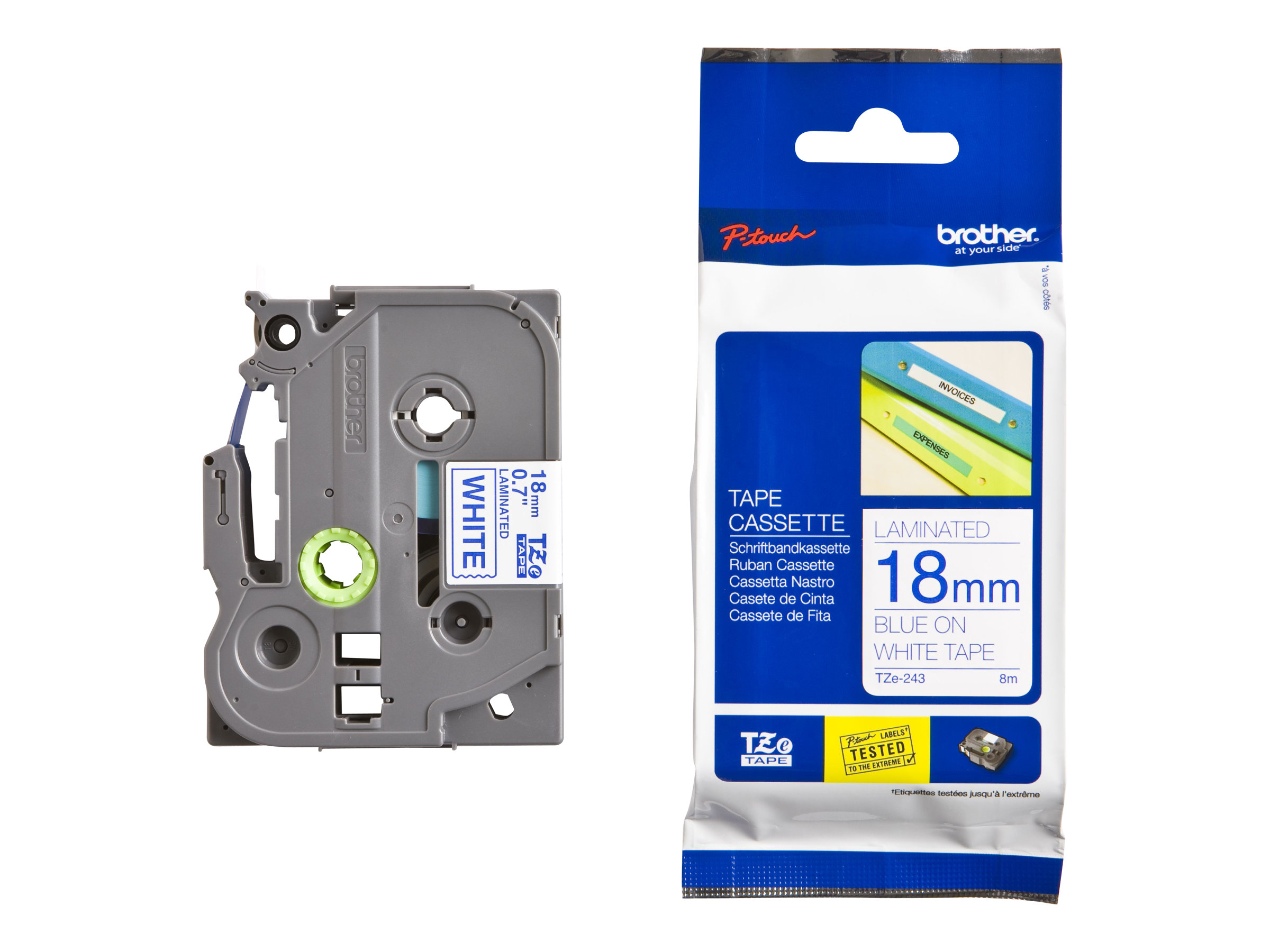 Brother TZe-243 - Selbstklebend - blau auf weiß - Rolle (1,8 cm x 8 m)