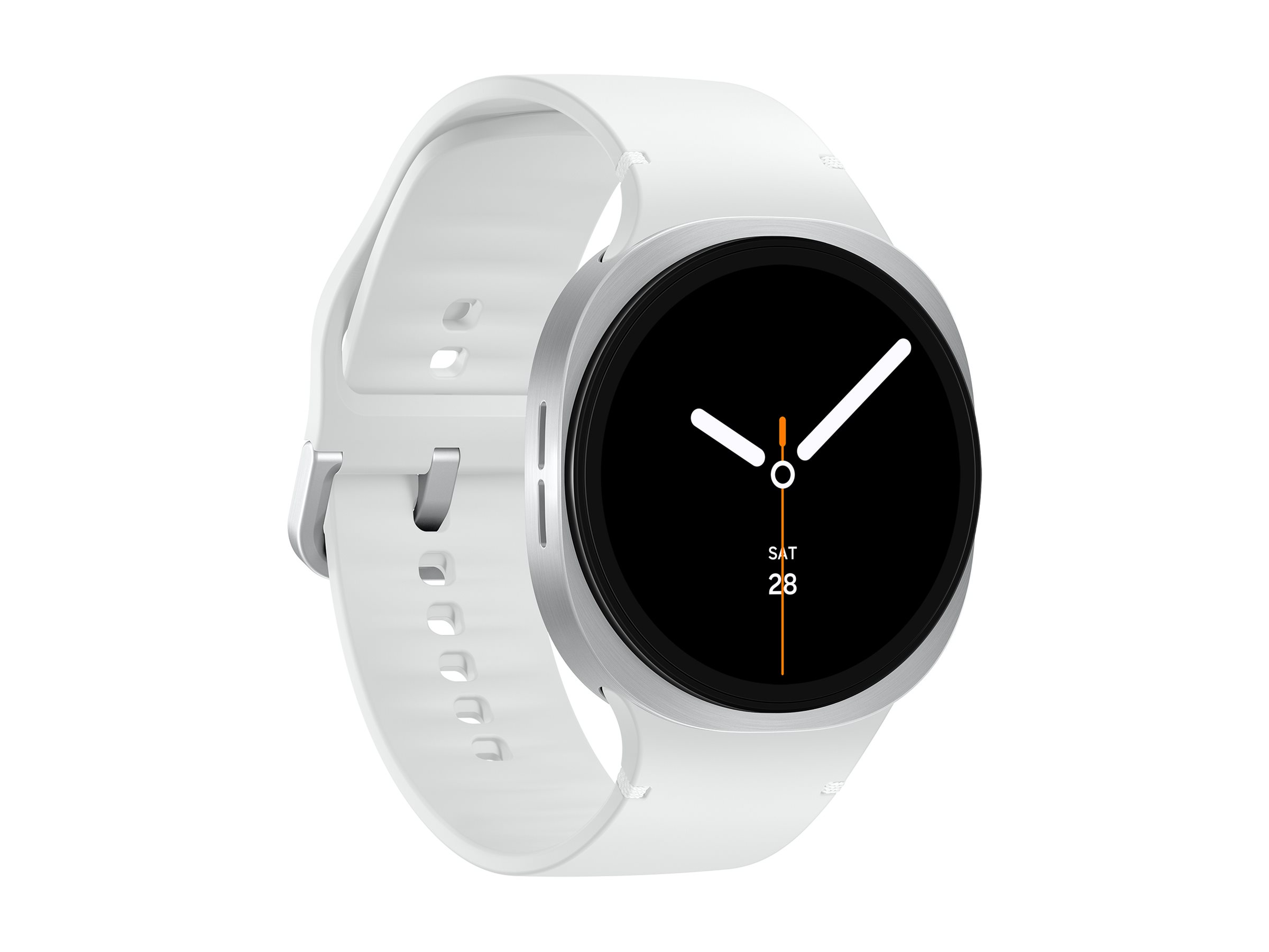 Samsung Galaxy Watch8 - 44 mm - silber - intelligente Uhr mit Sportband - Gummi - weiß - Bandgröße ML - Anzeige 3.7 cm (1.47")