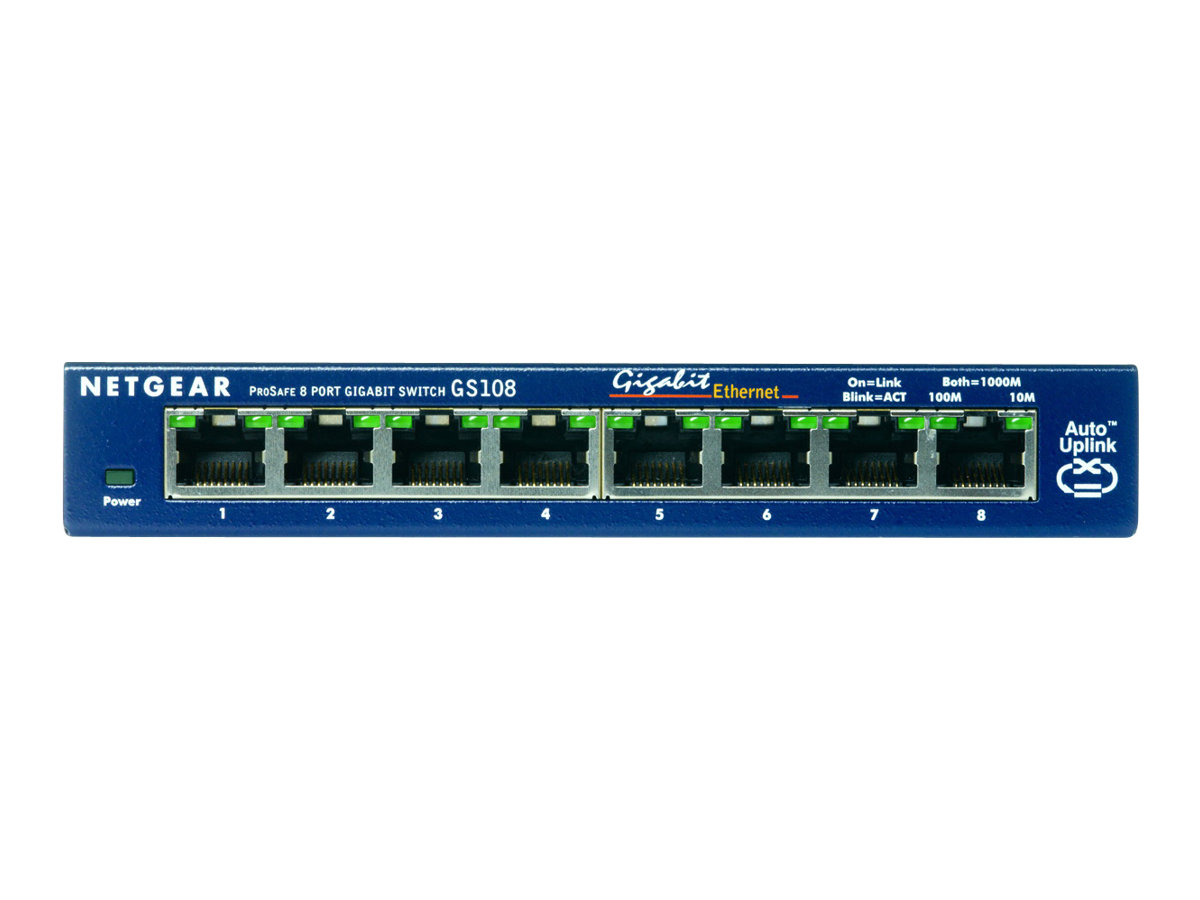 Netgear ProSafe GS108 - Switch - Kupferdraht 1 Gbps - 8-Port 3 HE - Rack-Modul