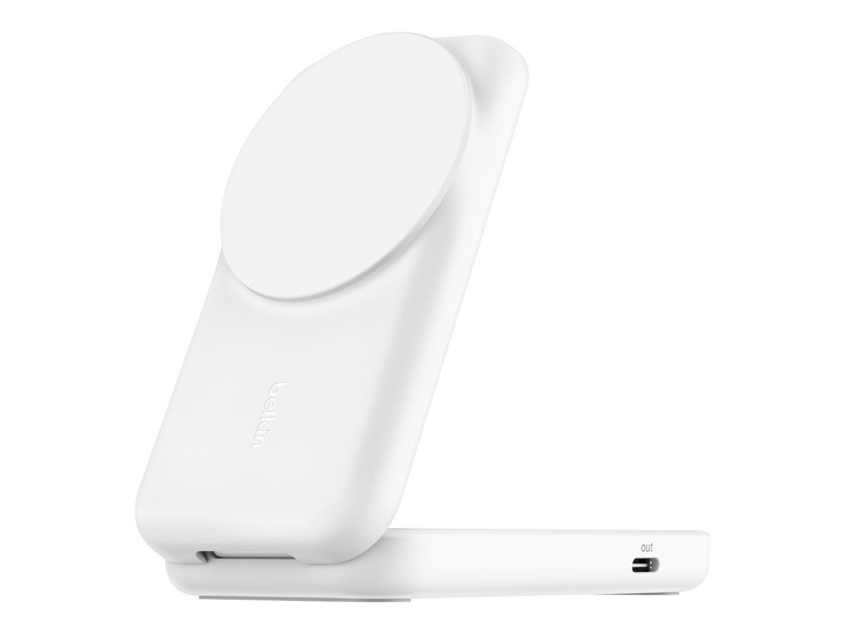 Belkin UltraCharge - Kabelloses Ladegerät - 2-in-1, Qi2, magnetisch, faltbar + AC-Netzteil - 25 Watt - Ultra Fast Charge (24 pin USB-C)