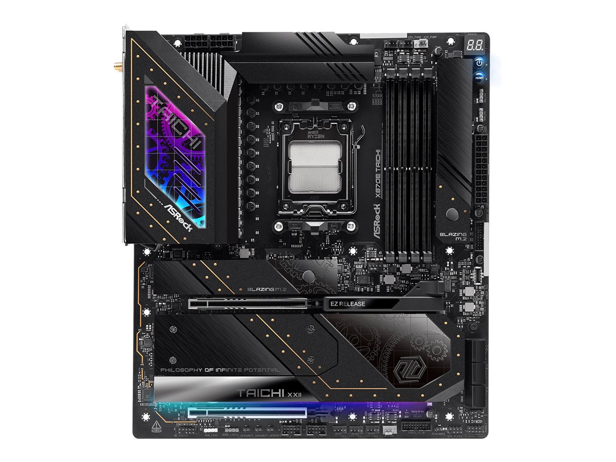 ASRock X870E Taichi - Motherboard - E-ATX - Socket AM5 - AMD X870E Chipsatz - USB4, USB 3.2 Gen 1, USB 3.2 Gen 2, USB-C 3.2 Gen 2x2 - 5 Gigabit Ethernet, Wi-Fi 7, Bluetooth - Onboard-Grafik (CPU erforderlich)