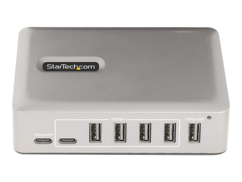 StarTech.com 7-Port USB-C Hub, 5x USB-A + 2x USB-C, Self-Powered w 65W Power Supply, USB 3.1 10Gbps Hub w BC1.2 Charging, DesktopLaptop USB Hub with 3ft Locking USB-IF Certified Cable - USB Expansion Hub (10G5A2CS-USB-C-HUB)