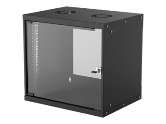 Intellinet Network Cabinet Wall Mount (Basic) 9U Usable Depth 340mmWidth 485mm Black Flatpack Max 50kg Glass Door 19 Parts for wall installation (eg screws and rawl plugs)