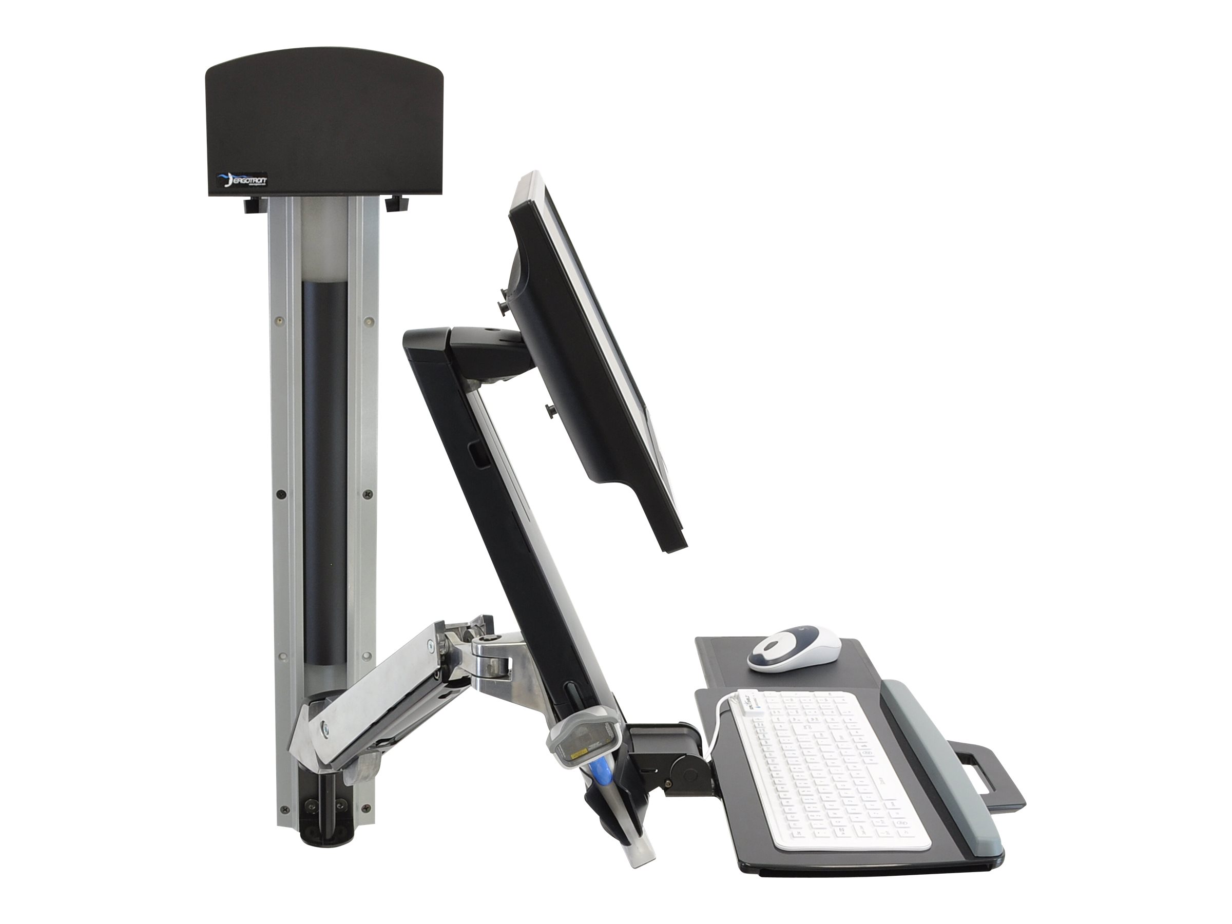 "Ergotron Sit-Stand Combo System Mit CPU-Halter klein - Befestigungskit (CPU-Halter, 2 Schienenabdeckungen, 2 Kabelkanäle, Handgelenkkissen, einstellbarer Monitorarm, VESA-Halterung, Wandschiene 34", Montagesystem mit CPU-Halterung und Armen, Tastaturabl