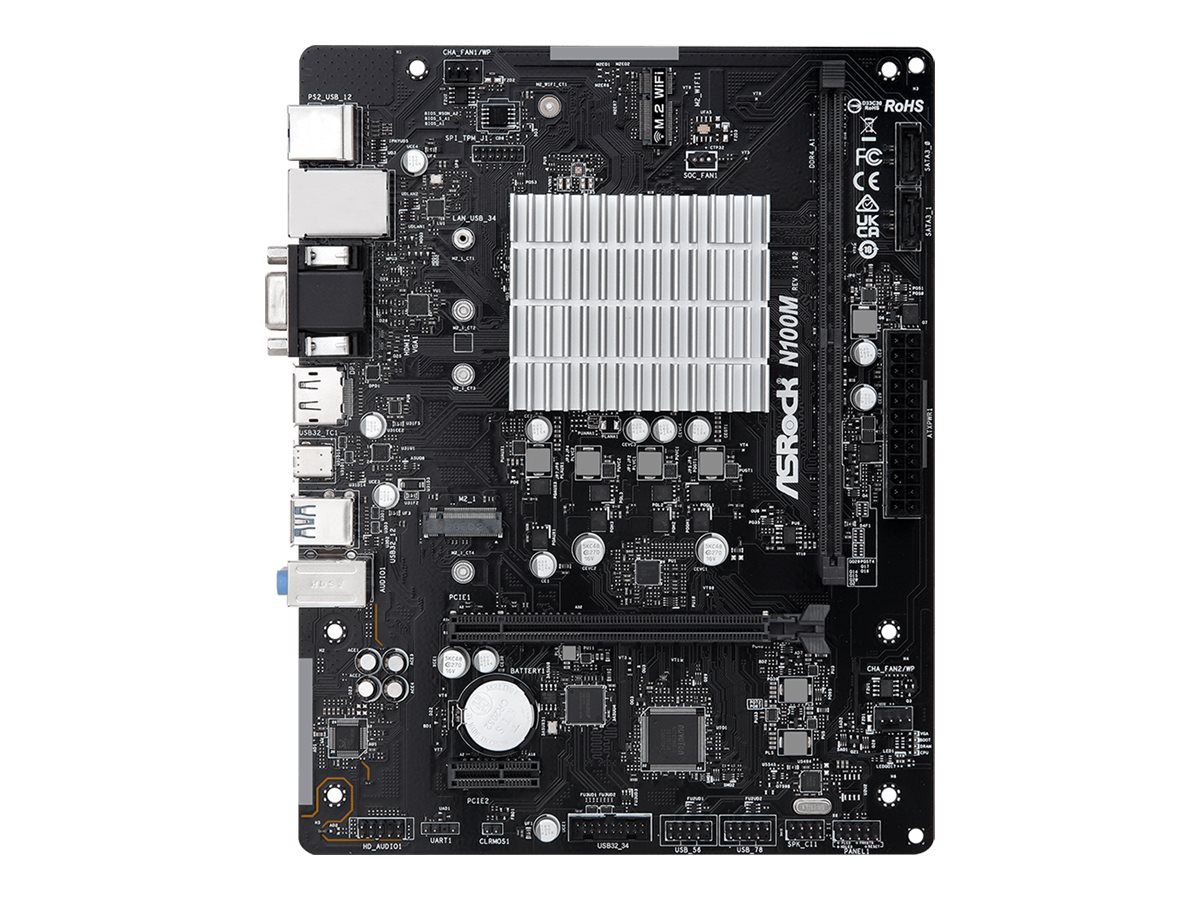 ASRock N100M - Motherboard - micro ATX - Intel N-series N100 - USB 3.2 Gen 1, USB 3.2 Gen 2 - Gigabit LAN - Onboard-Grafik - HD Audio (8-Kanal)