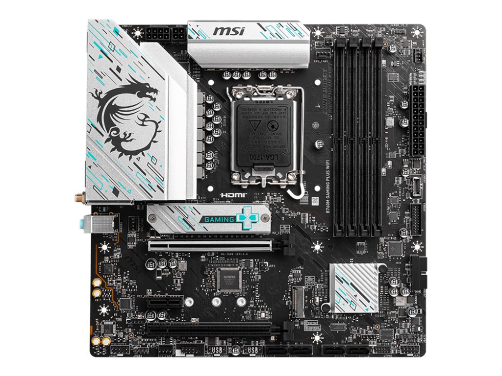 MSI B760M GAMING PLUS WIFI - Motherboard - micro ATX - LGA1700 Sockel - B760 Chipsatz - USB 3.2 Gen 1, USB 3.2 Gen 2, USB-C 3.2 Gen 1 - 2.5 Gigabit LAN, Wi-Fi 6E, Bluetooth - Onboard-Grafik (CPU erforderlich)