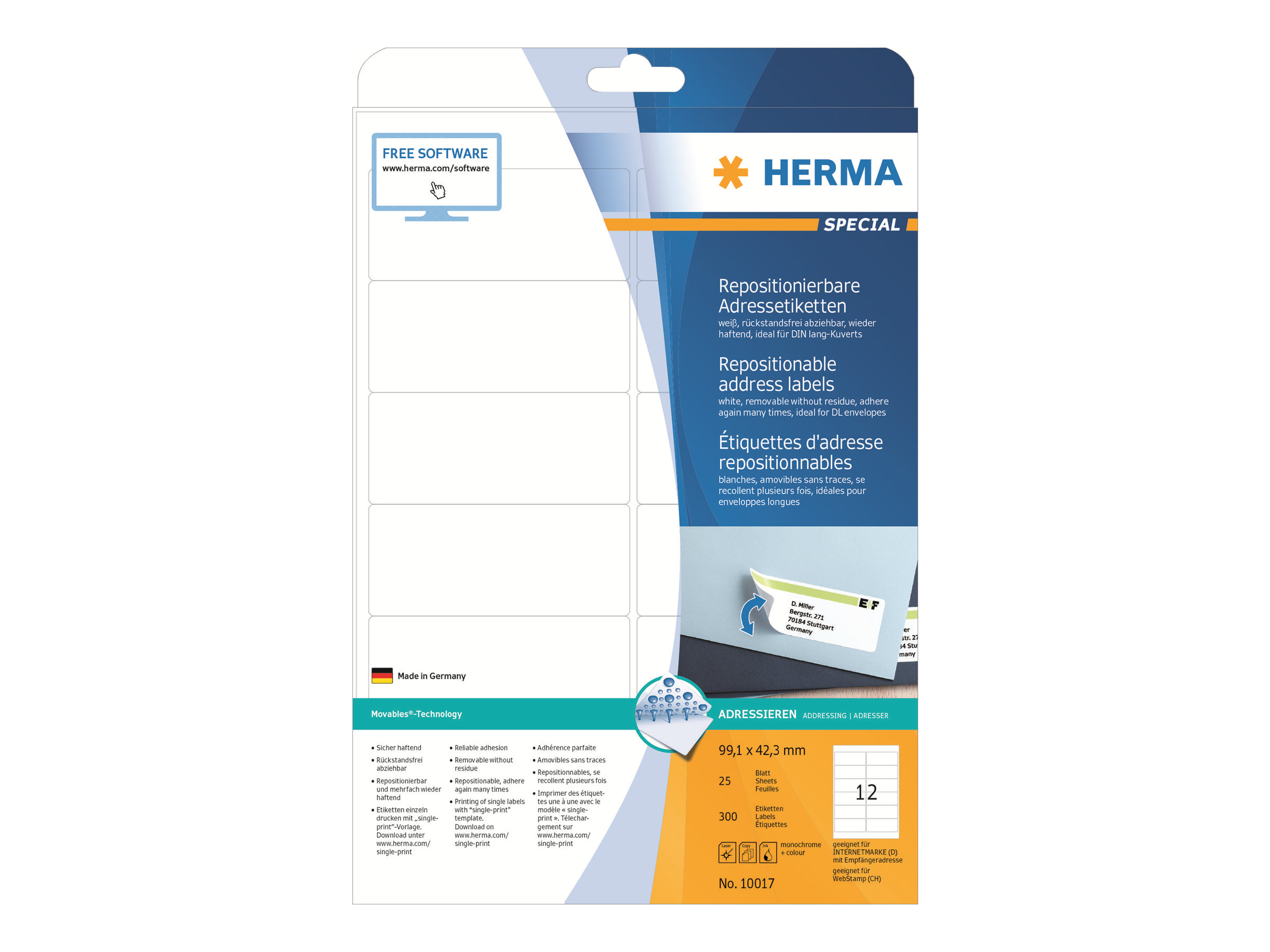 HERMA Special - Papier - matt - selbstklebend, neu positionierbar - weiß - 99.1 x 42.3 mm 300 Etikett(en) (25 Bogen x 12)