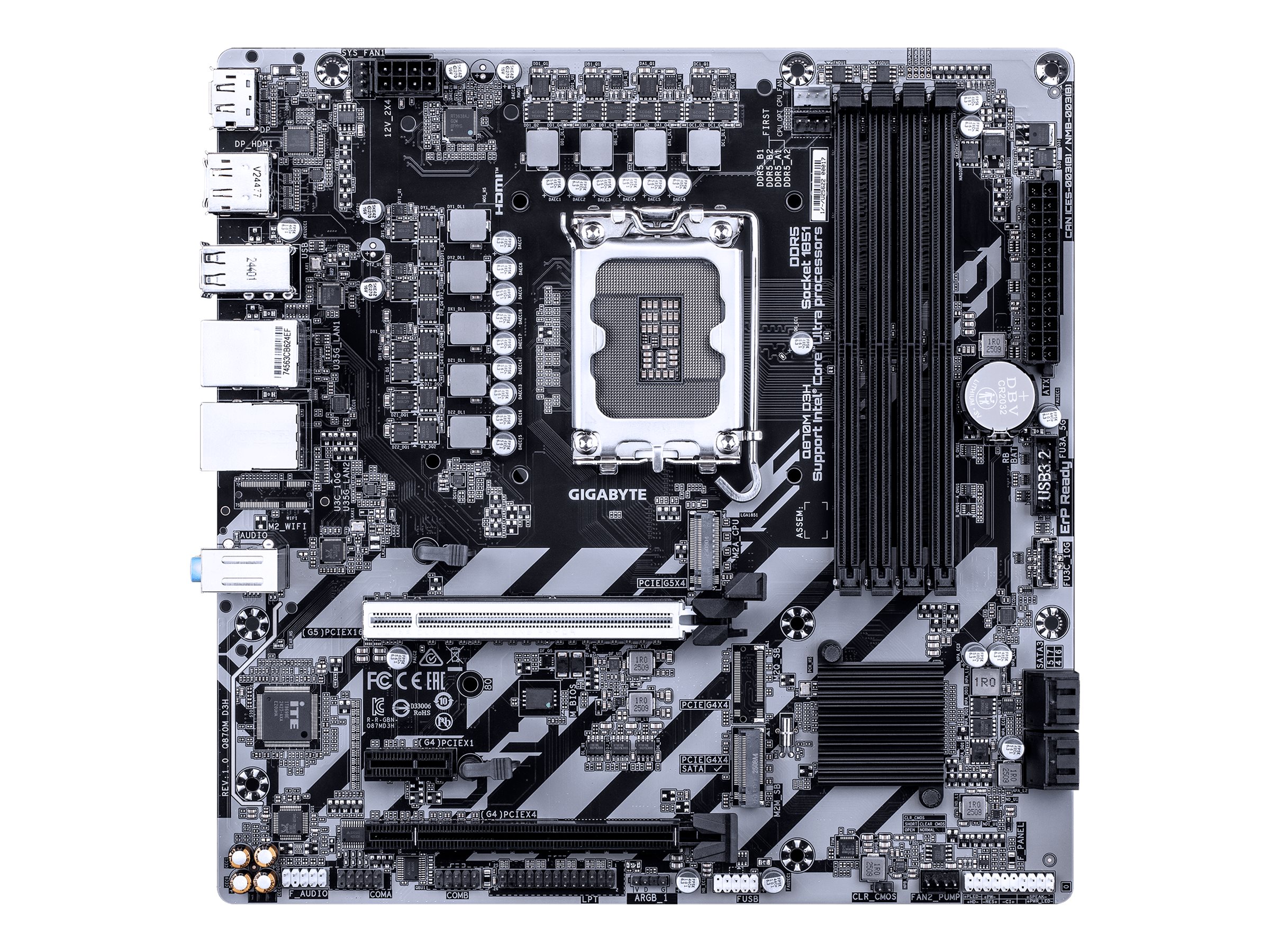 Gigabyte Q870M D3H - Motherboard - micro ATX - LGA1851 Sockel - Q870 Chipsatz - USB 3.2 Gen 1, USB-C 3.2 Gen2 - 2.5 Gigabit LAN, Gigabit LAN - Onboard-Grafik (CPU erforderlich)