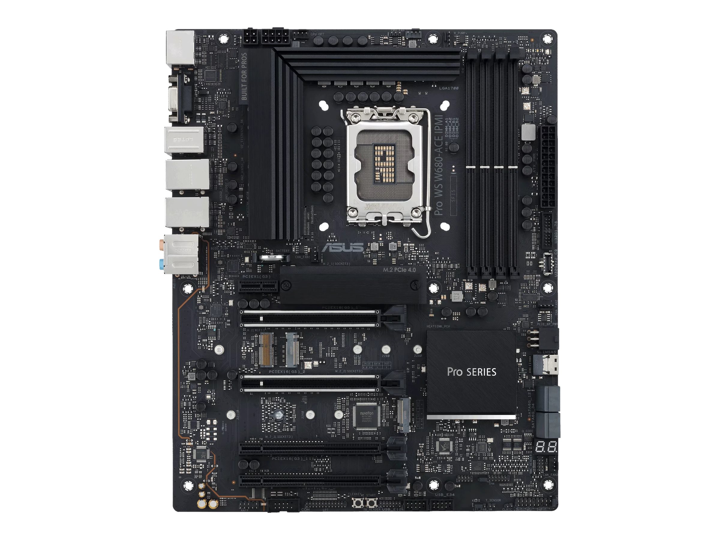 ASUS Pro WS W680-ACE IPMI - Motherboard - ATX - LGA1700-Sockel - W680 Chipsatz - USB-C 3.2 Gen2, USB 3.2 Gen 1, USB-C 3.2 Gen 2x2, USB 3.2 Gen 2 - 2 x 2.5 Gigabit LAN - Onboard-Grafik (CPU erforderlich)