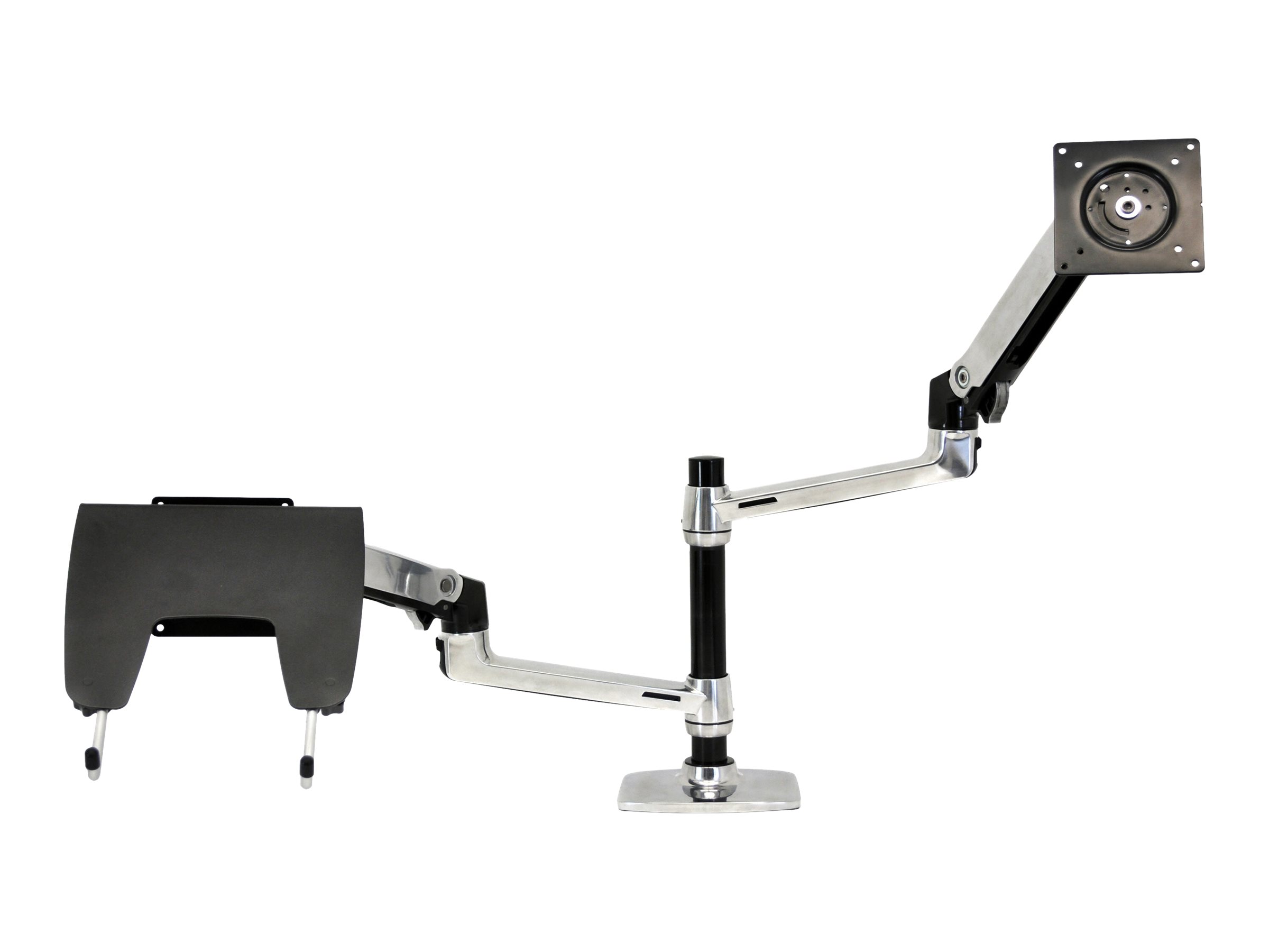 "Ergotron LX - Befestigungskit (Spannbefestigung für Tisch, Tischplattenbohrung, Stange, 2 Gelenkarme, 2 Erweiterungsklammern, Notebook-Ablage) - für 2 LCD-Displays oder LCD-Display und Notebook - Polished Aluminum - Bildschirmgröße bis zu 61 cm (bis zu 