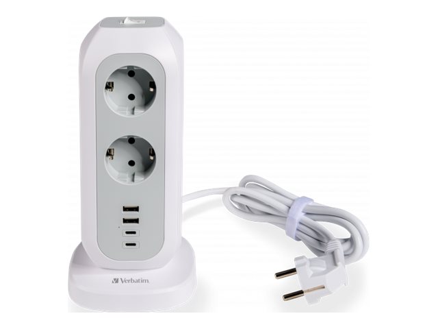 Verbatim EUPT-01 - Steckdosenleiste - 15-in-1 europäische Mehrfachsteckdose - Wechselstrom 230 V - 3600 Watt - Eingabe, Eingang Typ F - Ausgangsanschlüsse 15 (11 x Typ F Steckdose, 2 x USB, 2 x USB-C)