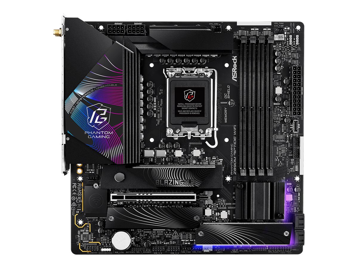 ASRock Phantom Gaming Z890M RIPTIDE WIFI - Motherboard - micro ATX - LGA1851-Sockel - Z890 Chipsatz - USB4, USB 3.2 Gen 2, USB 3.2 Gen 1 - 5 Gigabit Ethernet, Wi-Fi 6E, Bluetooth - Onboard-Grafik (CPU erforderlich)