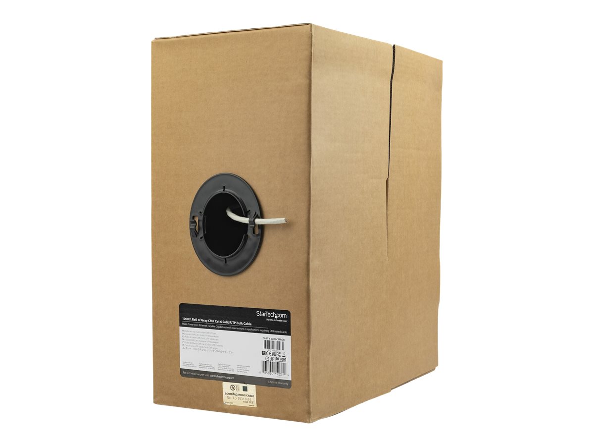 StarTech.com 1000 ft Bulk Roll of Gray CMR Cat6 Solid UTP Riser Cable - Cat 6 Riser Cable - Cat.6 CMR Ethernet Cable - 23 AWG - Gray (WIR6CMRGR)