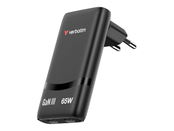 Verbatim Fold n Go - Netzteil - GaN - 65 Watt - 3.25 A - Power Delivery 3.0 + PPS - 2 Ausgabeanschlussstellen (USB-C)