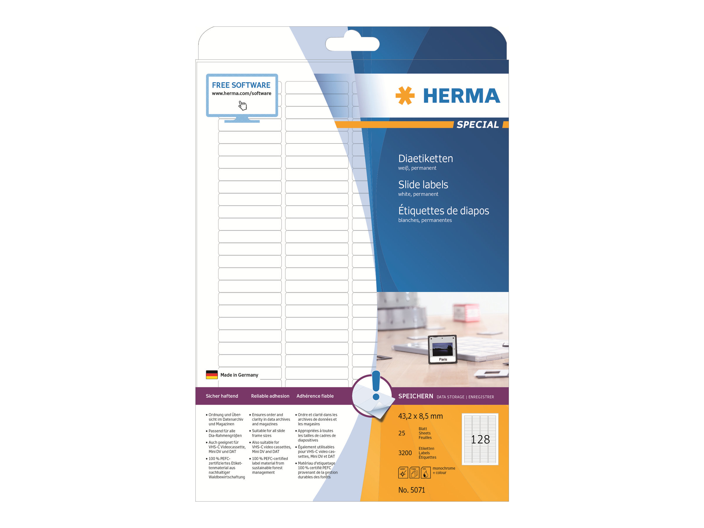 HERMA Special - Papier - matt - permanent selbstklebend - weiß - 43.2 x 8.5 mm 3200 Etikett(en) (25 Bogen x 128)