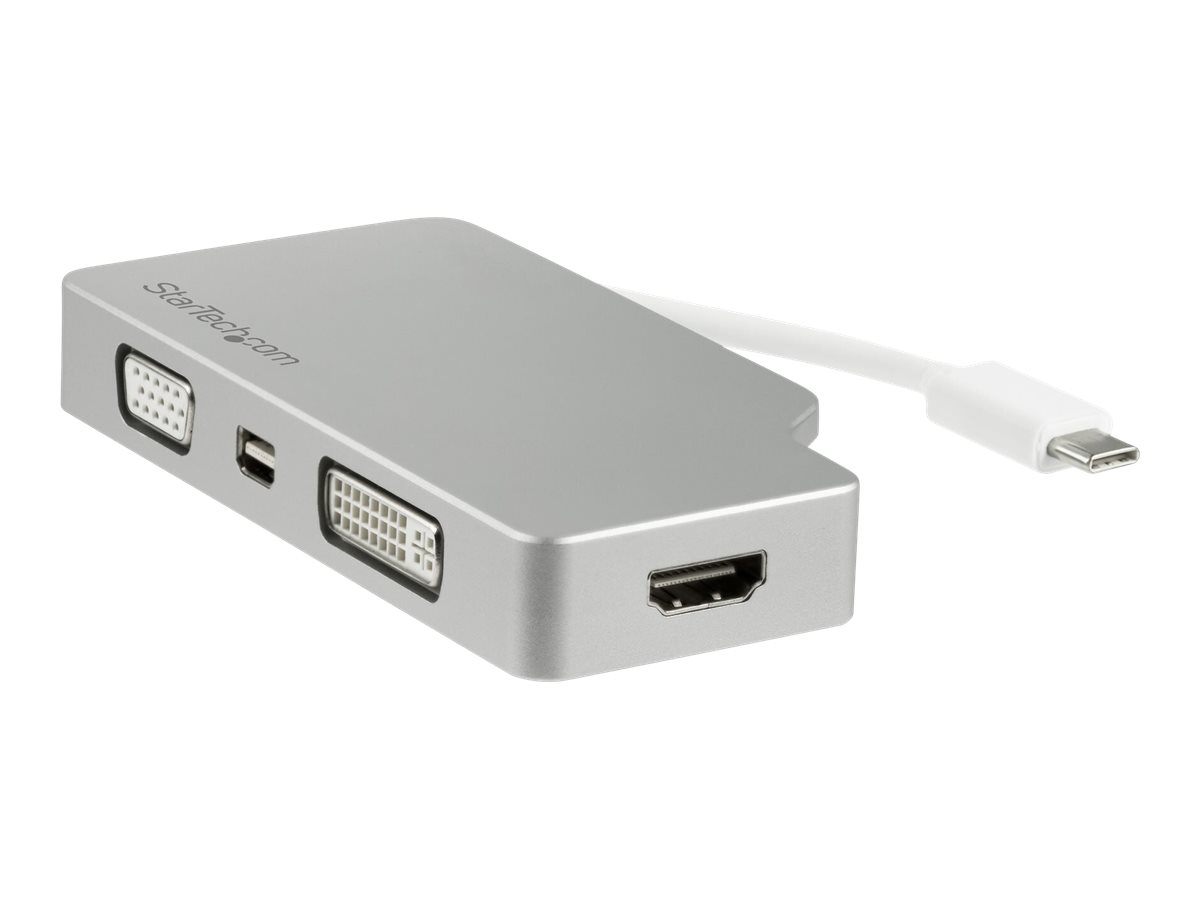 StarTech.com Aluminium Reise AV Adapter 4-in-1 USB-C auf VGA DVI HDMI oder mDP - USB Type-C Adapter - 4K - Videoadapter - 24 pin USB-C männlich zu HD-15 (VGA)