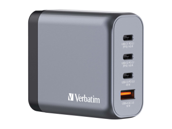 Verbatim Netzteil - GaN - 140 Watt - 5 A - PD 3.0, Power Delivery 3.1, QC 3.0, PDPPS - 4 Ausgabeanschlussstellen (3 x USB-C, USB)