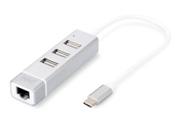 DIGITUS USB Typ-C 3-Port Hub + Fast Ethernet LAN-Adapter
