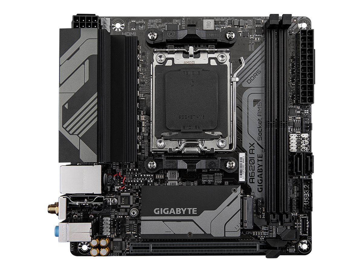 Gigabyte A620I AX - 1.0 - Motherboard - Mini-ITX - Socket AM5 - AMD A620 Chipsatz - USB 3.2 Gen 1, USB-C 3.2 Gen 1, USB 3.2 Gen 2 - 2.5 Gigabit LAN, Wi-Fi 6E, Bluetooth - Onboard-Grafik (CPU erforderlich)