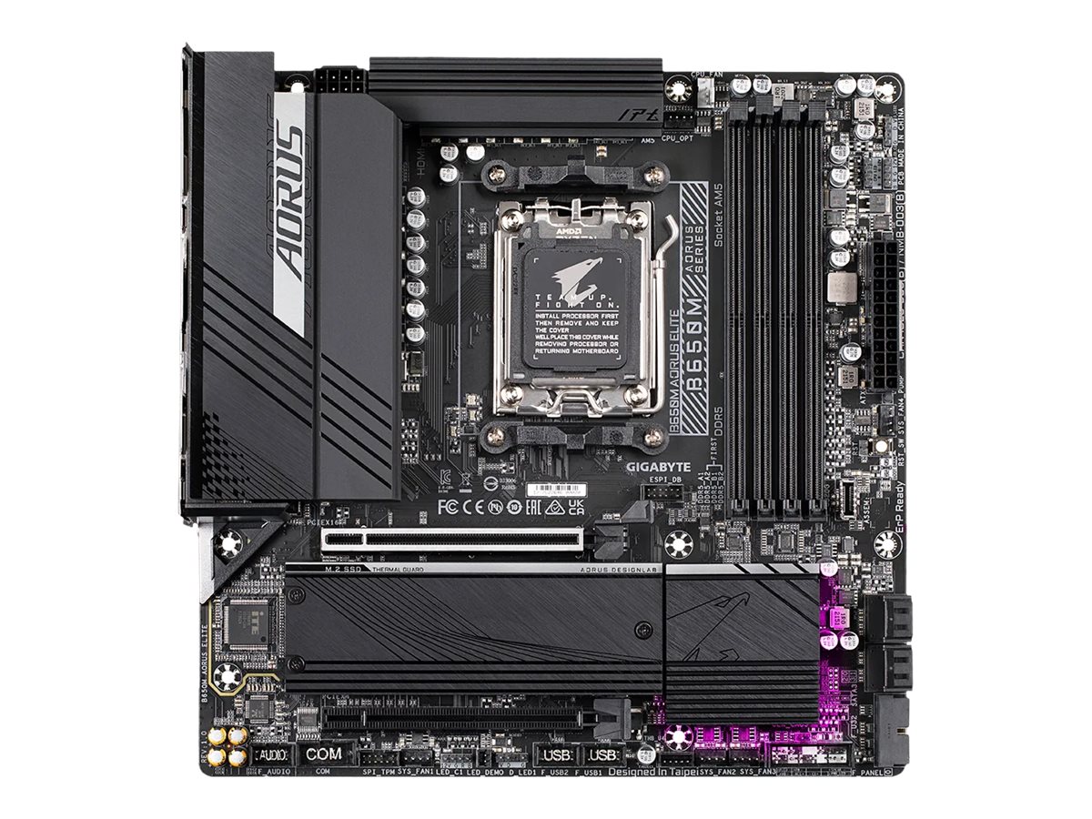 Gigabyte AORUS B650M ELITE - 1.0 - Motherboard - micro ATX - Socket AM5 - AMD B650 Chipsatz - USB 3.2 Gen 2, USB-C 3.2 Gen2, USB 3.2 Gen 1, USB-C 3.2 Gen 2x2 - 2.5 Gigabit LAN - Onboard-Grafik (CPU erforderlich)