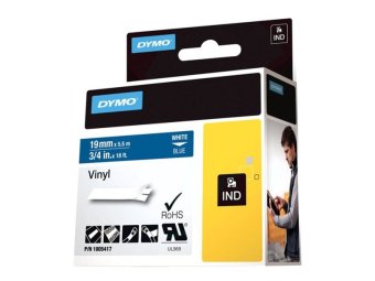 Dymo Rhino Coloured Vinyl - Vinyl - permanenter Klebstoff - weiß auf blau - Roll (1.9 cm x 5.5 m)