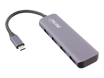 InLine USB 3.2 Hub - USB-C zu 4x USB A 10Gbs - Metallgehäuse - grau
