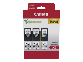 Canon PG-560XL x2CL-561XL Multi Value Pack - 3er-Pack - Hohe Ergiebigkeit - Schwarz, Farbe (Cyan, Magenta, Gelb)