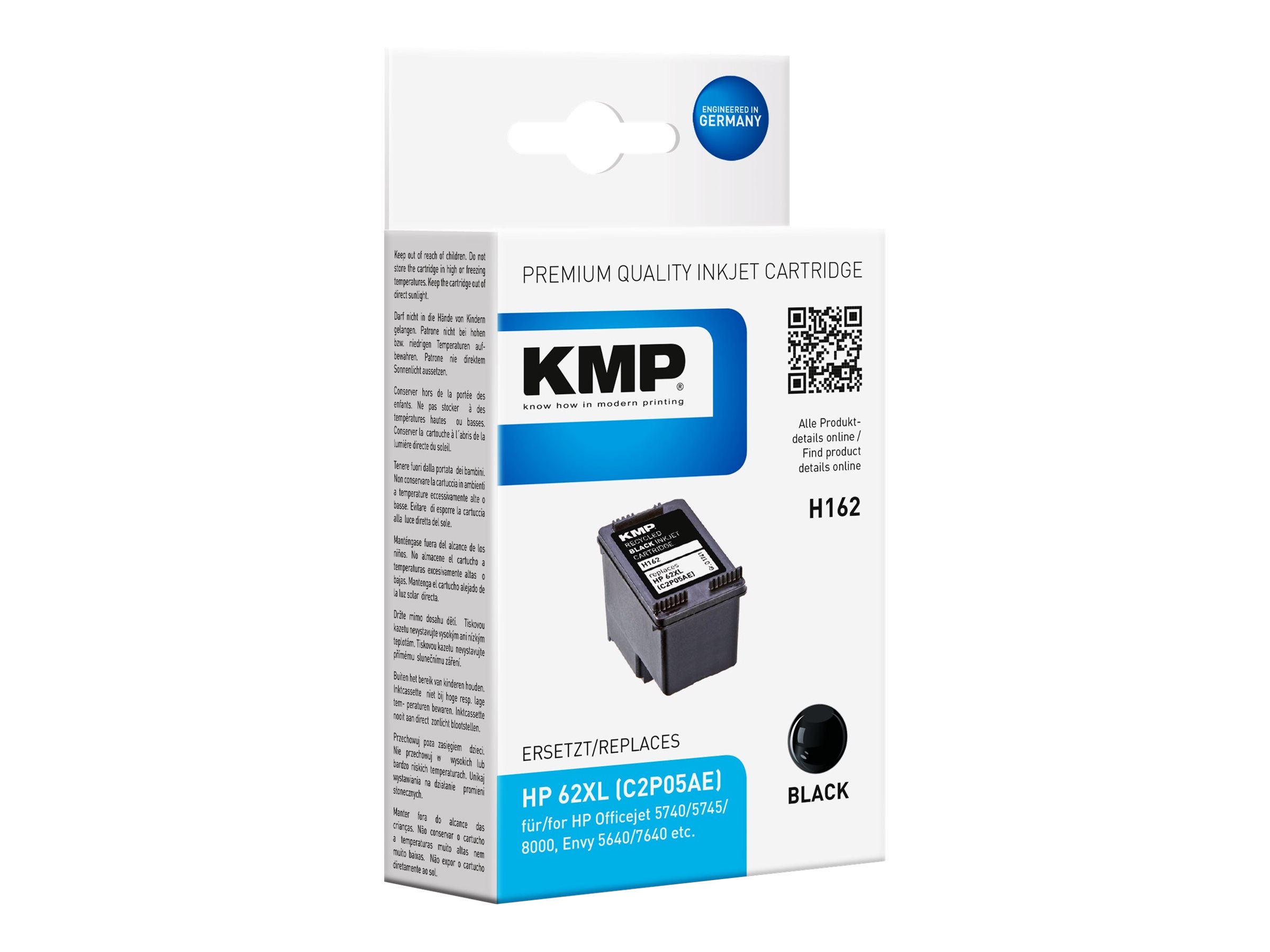 KMP H162 - 12 ml - Schwarz - kompatibel - Tintenpatrone (Alternative zu HP 62XL, HP C2P05AE)