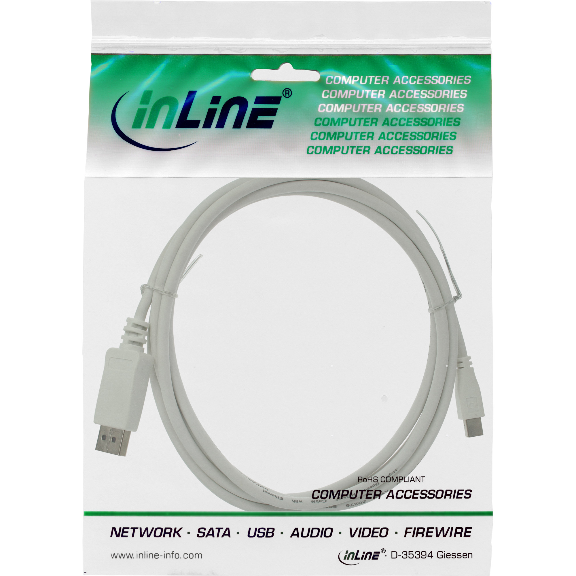 InLine Mini DisplayPort zu DisplayPort Kabel - weiß - 2m