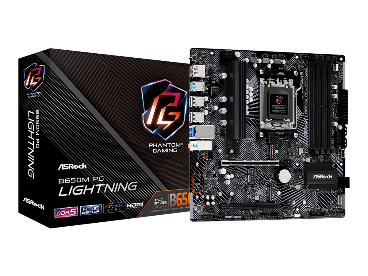 ASRock B650M PG Lightning - Motherboard - micro ATX - Socket AM5 - AMD B650 Chipsatz - USB-C 3.2 Gen2, USB 3.2 Gen 2, USB 3.2 Gen 1, USB-C 3.2 Gen 1 - 2.5 Gigabit LAN - Onboard-Grafik (CPU erforderlich)