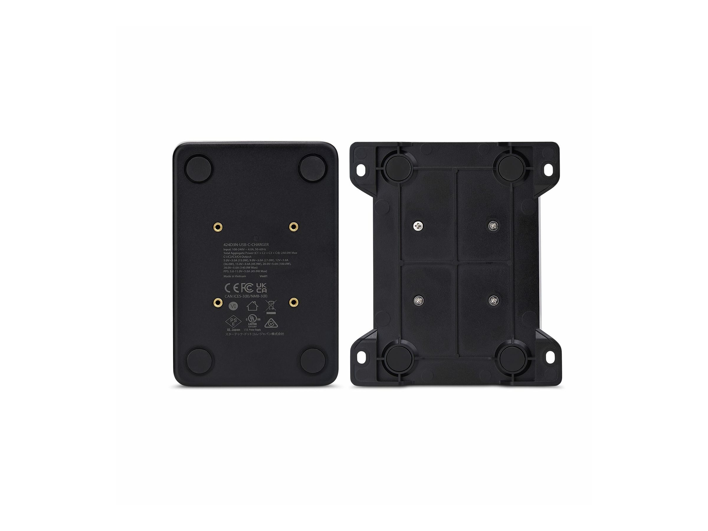 StarTech.com 4-Port USB-C Charger, 240W Total, Single Port 140W EPR - Netzteil - mit Oberflächenmontagehalterung - 240 Watt - 5 A - Power Delivery 3.1 - 4 Ausgabeanschlussstellen (24 pin USB-C)