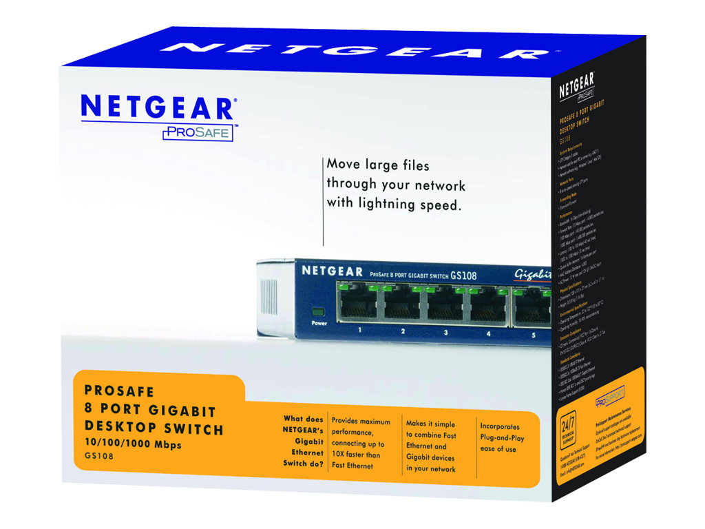 Netgear ProSafe GS108 - Switch - Kupferdraht 1 Gbps - 8-Port 3 HE - Rack-Modul