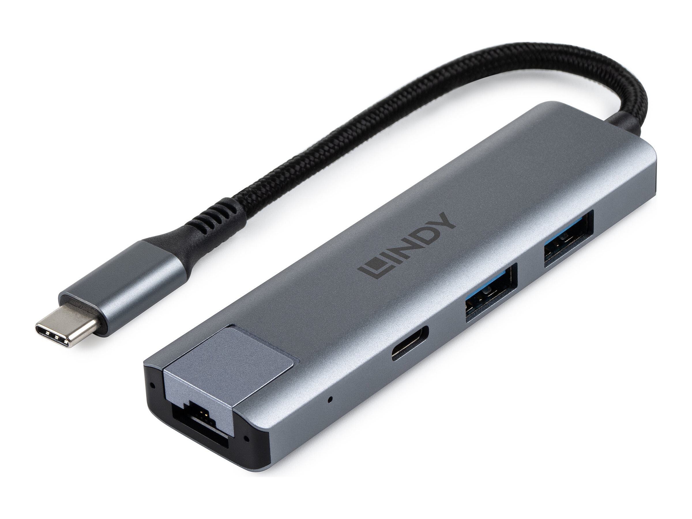 Lindy Hub - type-C and Gigabit Ethernet - 1 x RJ-45 + 1 x USB-C 3.2 Gen 2 + 2 x USB-A 3.2 Gen 2