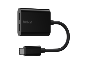 Belkin Connect Audio + Charge - USB-C zu USB-C Kopfhörer-Ladeadapter - 24 pin USB-C männlich zu 24 pin USB-C weiblich - 14 m - Schwarz - USB Power Delivery (60W)