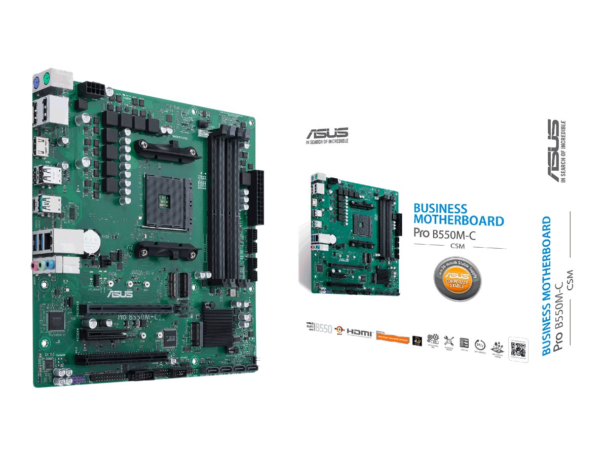 ASUS Pro B550M-CCSM - Motherboard - micro ATX - Socket AM4 - AMD B550 Chipsatz - USB 3.2 Gen 1, USB 3.2 Gen 2, USB-C Gen2 - Gigabit LAN - Onboard-Grafik (CPU erforderlich)