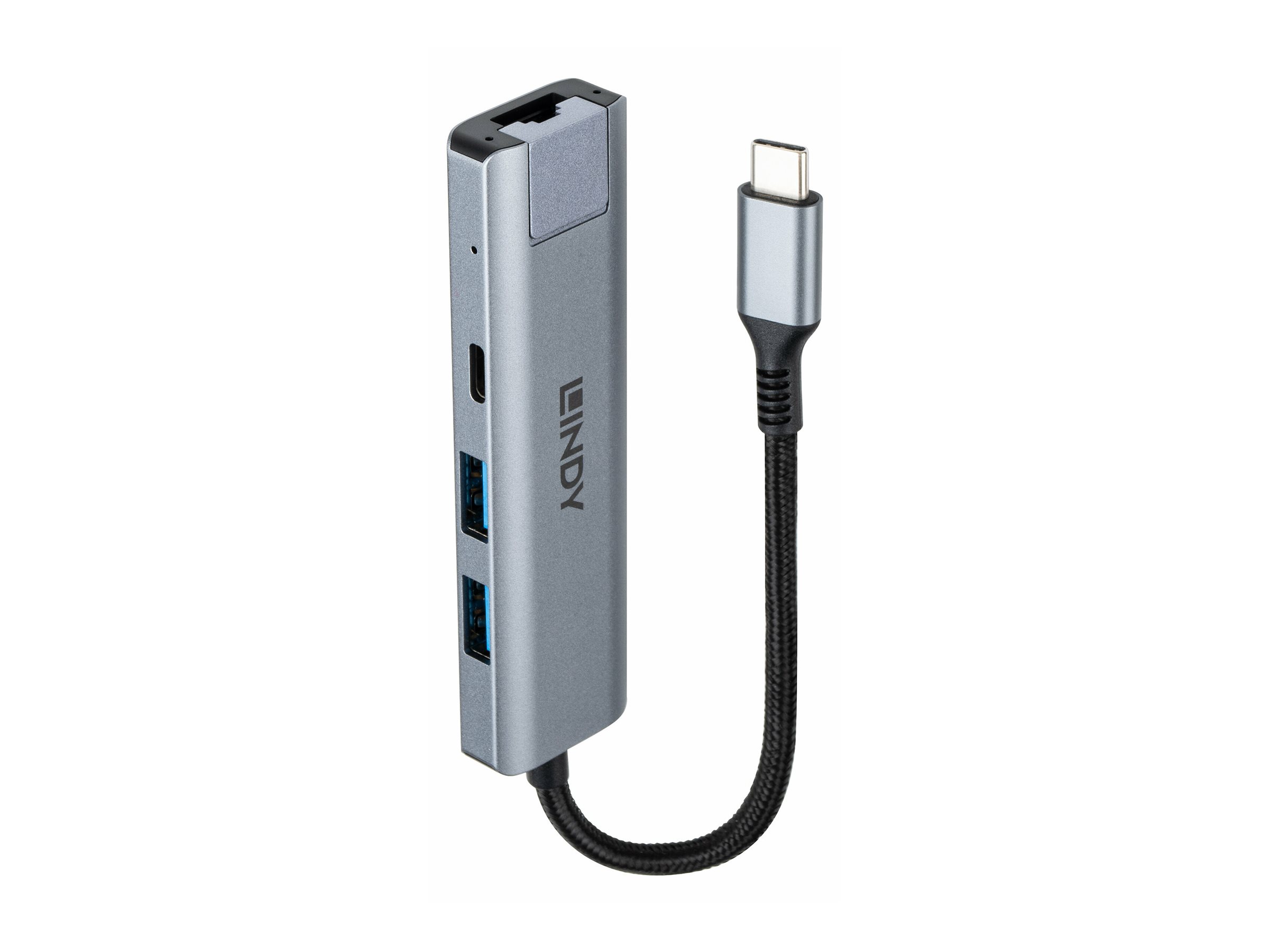 Lindy Hub - type-C and Gigabit Ethernet - 1 x RJ-45 + 1 x USB-C 3.2 Gen 2 + 2 x USB-A 3.2 Gen 2