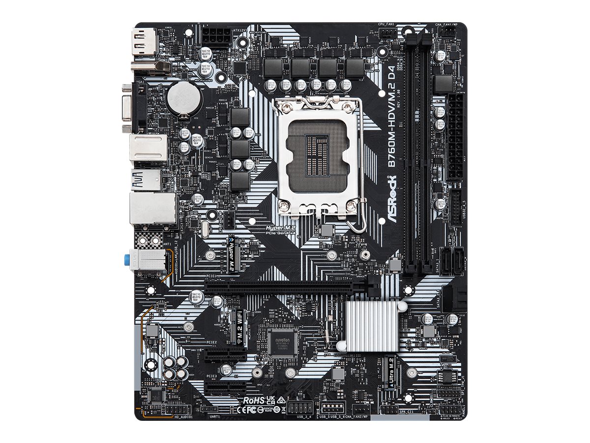 ASRock B760M-HDVM.2 D4 - Motherboard - micro ATX - LGA1700-Sockel - B760 Chipsatz - USB-C 3.2 Gen 1, USB 3.2 Gen 1 - Gigabit LAN - Onboard-Grafik (CPU erforderlich)